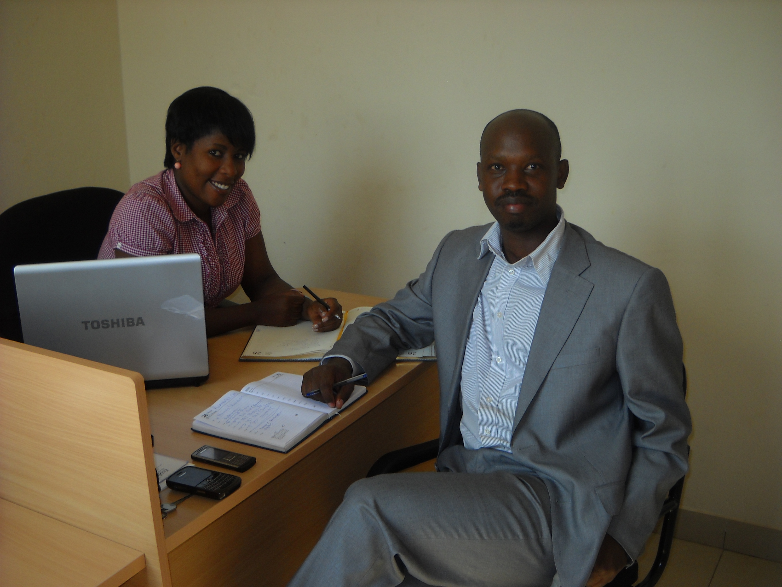 Rwanda Country Fellow John Bosco Bugingo (right) and DRC Coordinator Hadijah Batamuliza (left)