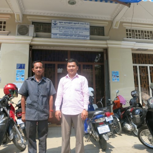 Sokem and Sophoes, IBJ Lawyer Assistant at the Court of Appeal in front of IBJ office in Phnom Penh