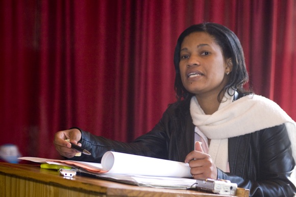 Gugu Simelane gives a presentation on private arrest during a workshop with community police in Ngwenya