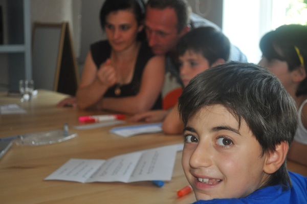 young girl and family