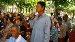 Cambodian villager speaks at second day of Street Law in Pursat.
